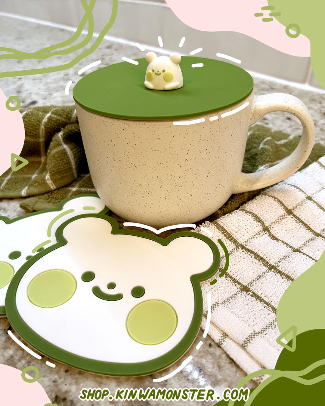 Matcha Bear Coaster and Lid Set (IN STOCK)